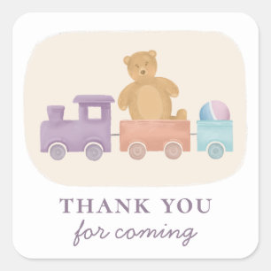 Toys train. Baby shower thank you for coming Square Sticker