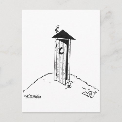 TP Rolls Away From an Outhouse Postcard
