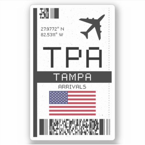 TPA Tampa Florida Airport Boarding Pass _ USA Sticker