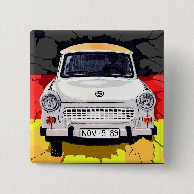 Trabant Car and German Flag, Berlin Wall Pinback Button (Front)