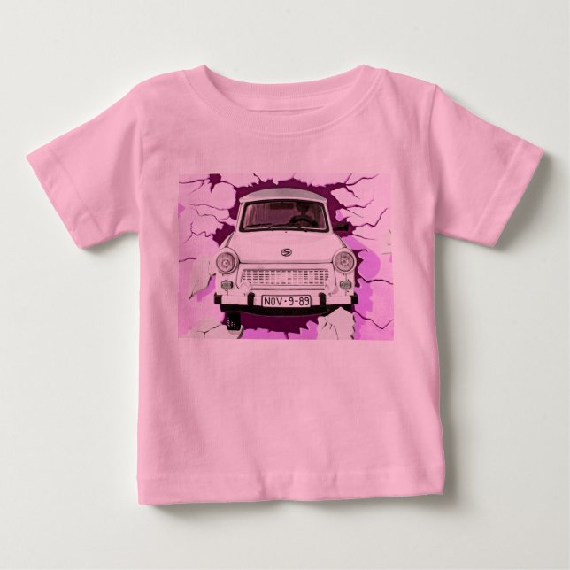Trabant Car and Pink/Lilac Berlin Wall Baby T-Shirt (Front)