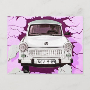 Trabant Car and Pink/Lilac Berlin Wall Postcard