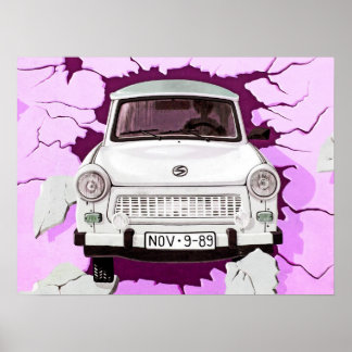 Trabant Car and Pink/Lilac Berlin Wall Poster