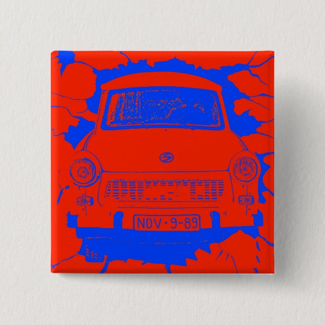 Trabant Car and Red/Blue Berlin Wall Button (Front)