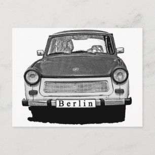 Trabant Car Front, Black and White, Berlin Postcard
