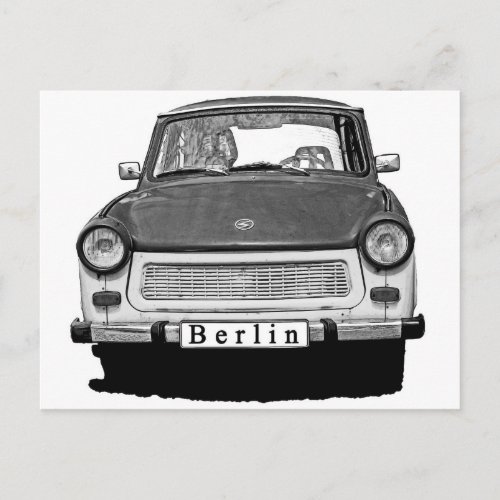 Trabant Car Front Black and White  Berlin Postcard