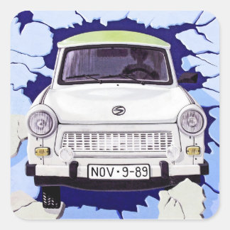 Trabant Car , Pale Blue, Berlin Wall Square Sticker