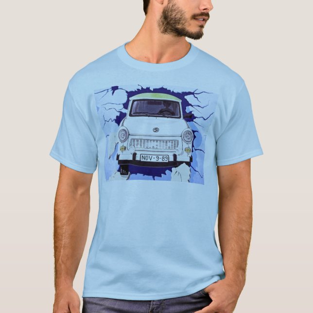 Trabant Car , Pale Blue, Berlin Wall T-Shirt (Front)
