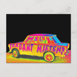 Trabant Car , Raibow Effect, Black Back, Berlin Postcard
