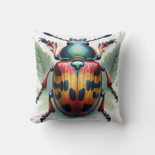 Trachyderes Beetle IREF579 _ Watercolor Throw Pillow