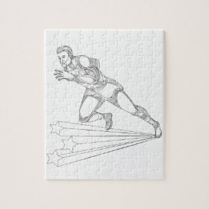 Track and Field Athlete Running Doodle Art Jigsaw Puzzle