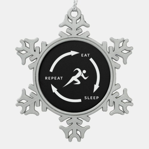 Track And Field Eat Sleep Repeat Sports Fan Saying Snowflake Pewter Christmas Ornament