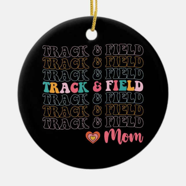 Track And Field Mom Groovy Running Mother’s Day Ceramic Ornament (Front)
