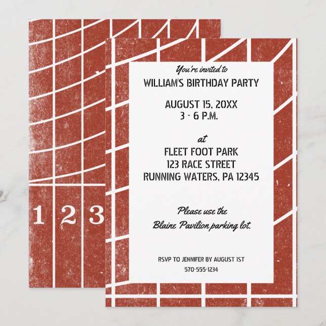 Track and Field Party Invitation Red Running Track (Front/Back)