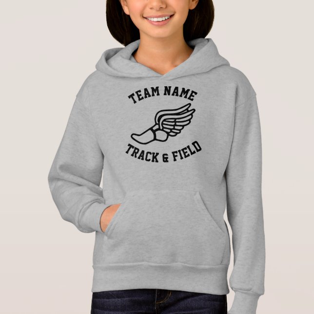 Track and Field Runner Custom Team Name Girls Hoodie (Front)