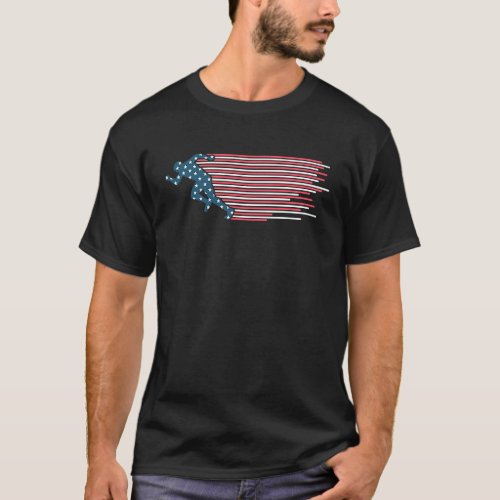 Track and Field Running USA American Flag Marathon T_Shirt