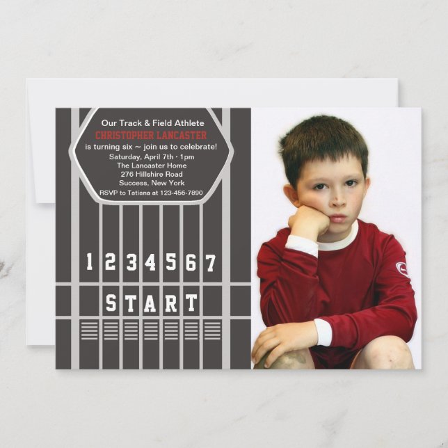 Track and Field Start Line Photo Invitation (Front)