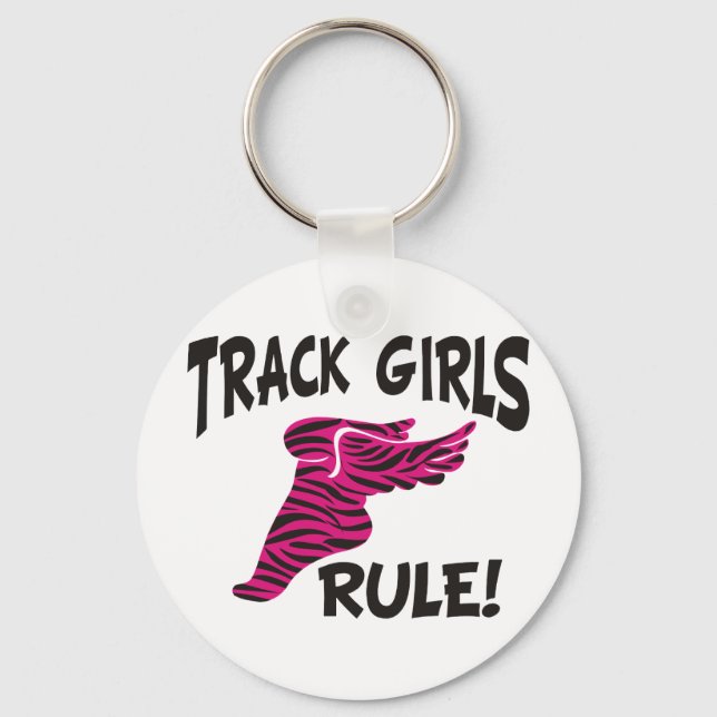 TRACK GIRLS BLACK ON HOT PINK KEYCHAIN (Front)