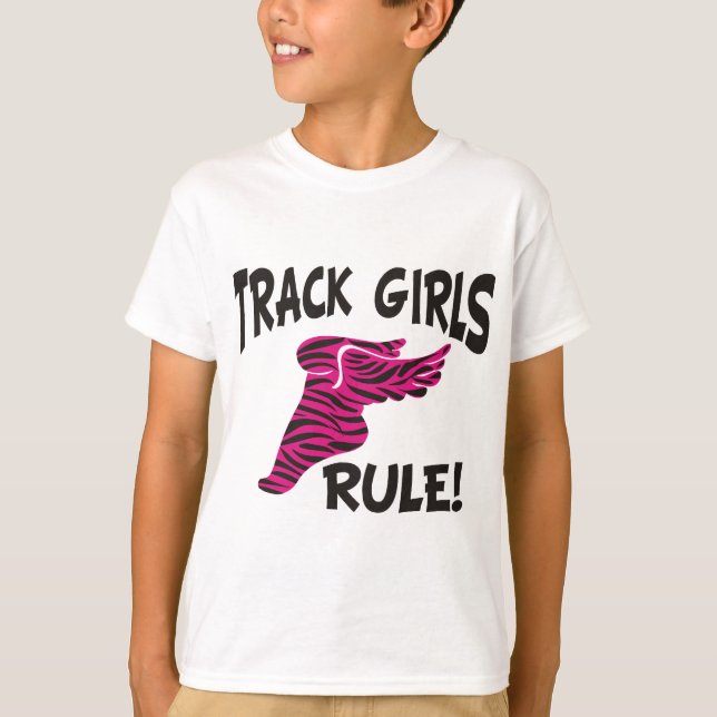 TRACK GIRLS BLACK ON HOT PINK T-Shirt (Front)