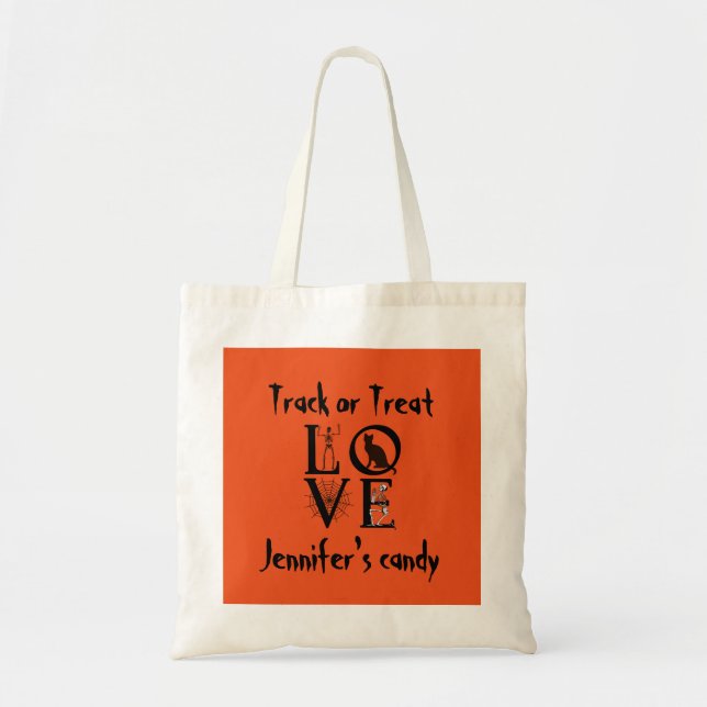 Track or Treat Skull Spider Personalized Halloween Tote Bag (Front)