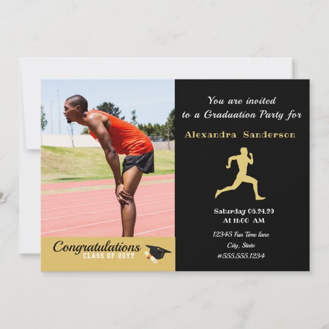 Track runner class of 2024 graduation party invitation (Front)