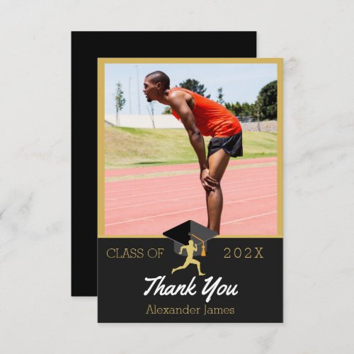  Track runner  graduatation Photo  Thank You Card