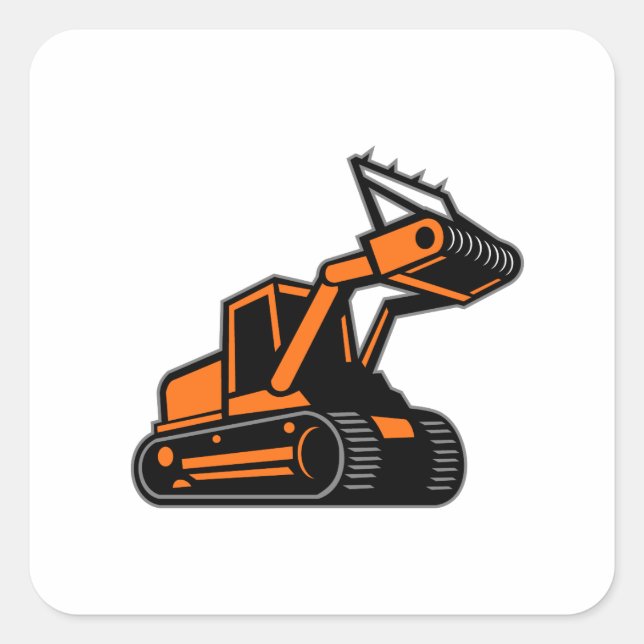 Tracked Mulching Tractor Icon Retro Square Sticker (Front)