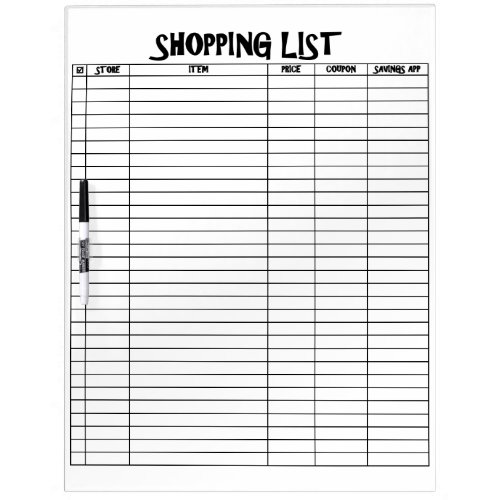 Tracker Grocery List Dry Erase Board