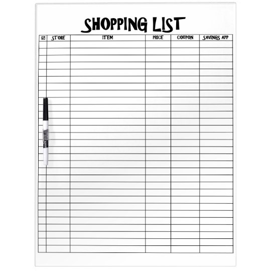 Tracker! Grocery List Dry Erase Board