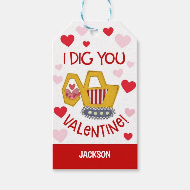 Trackhoe Valentine Favor Tag (Front)