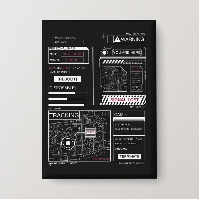Tracking - Techno-Brutalist Streetwear Design Button (Front)