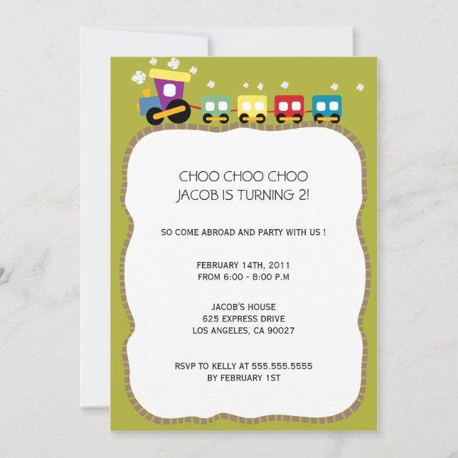 Tracks - Kids birthdayparty invites (green) (Front)