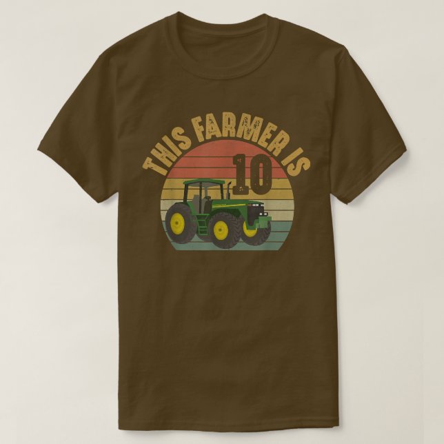 Tractor 10th Birthday 10 Year Old Farmer Farm Them T-Shirt (Design Front)