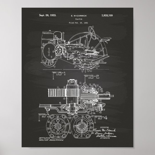 Tractor 1932 Patent Art Chalkboard Poster (Front)