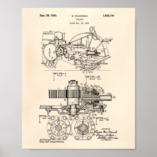 Tractor 1932 Patent Art Old Peper Poster
