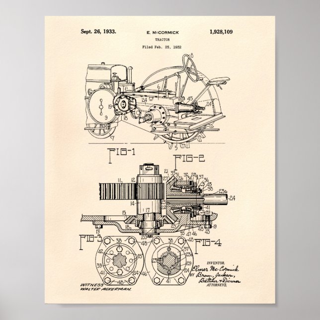 Tractor 1932 Patent Art Old Peper Poster (Front)