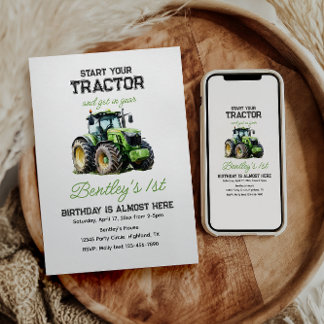 Tractor 1st Birthday Party Fun Farm  Invitation