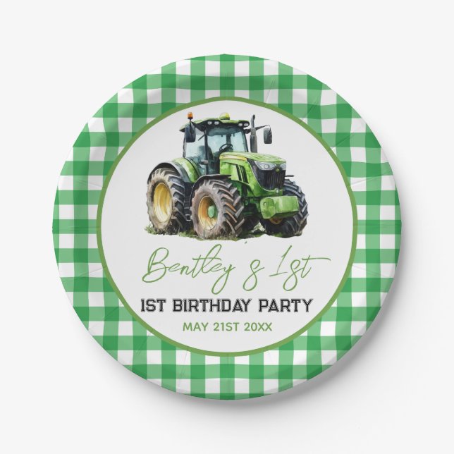 Tractor 1st Birthday Party Fun Farm  Paper Plates (Front)