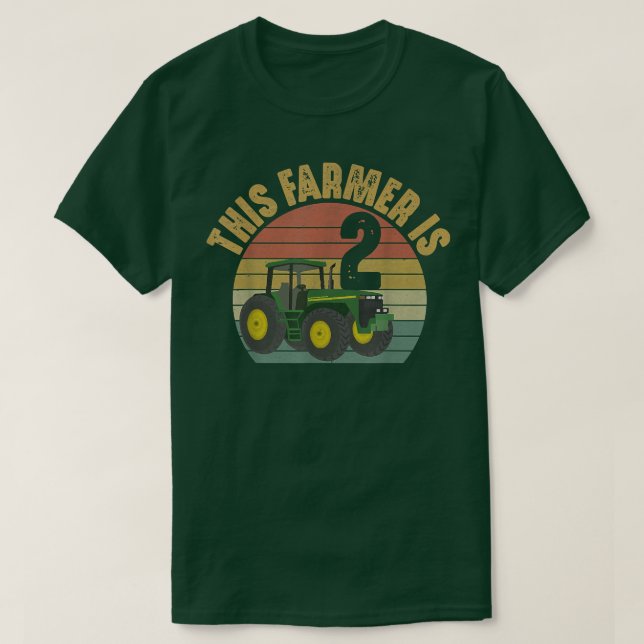 Tractor 2nd Birthday 2 Year Old Farmer Farm Theme  T-Shirt (Design Front)