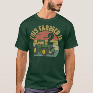 Tractor 2nd Birthday 2 Year Old Farmer Farm Theme  T-Shirt