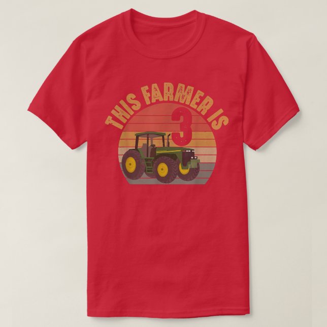 Tractor 3rd Birthday 3 Year Old Farmer Farm Theme  T-Shirt (Design Front)