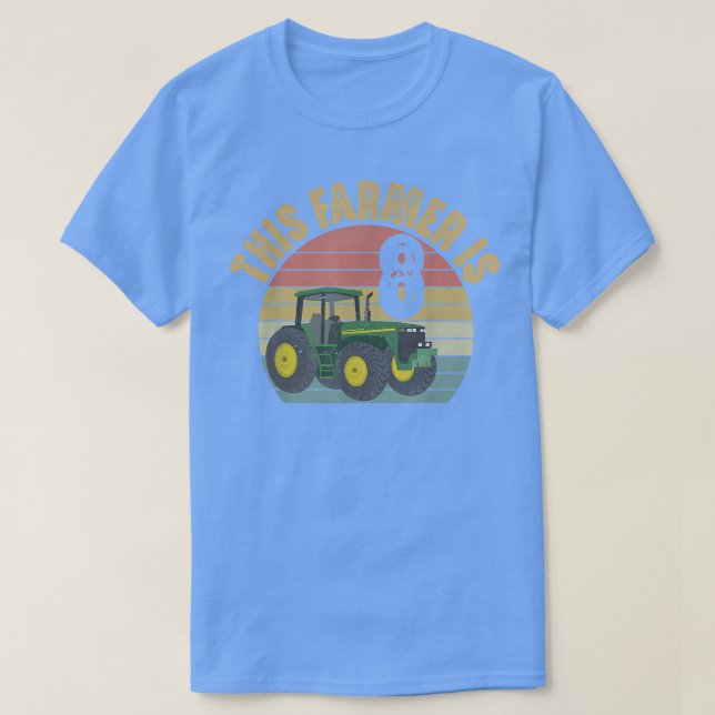 Tractor 8th Birthday 8 Year Old Farmer Farm Theme  T-Shirt (Design Front)