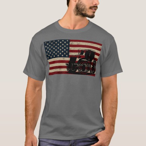 Tractor American Flag patriotic vintage farming T_Shirt
