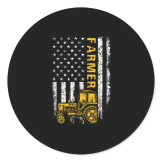 Tractor American USA Flag Funny Farmer Rancher Classic Round Sticker