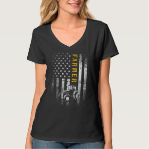Tractor American Usa Flag Funny Farmer Rancher Far T-Shirt