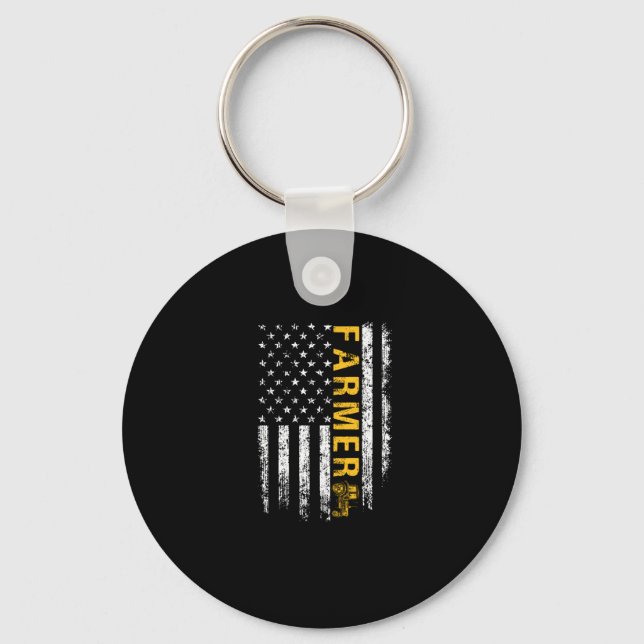 Tractor American USA Flag Funny Farmer Rancher Keychain (Front)