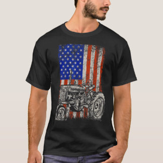 Tractor American Usa Flag Patriotic Farmer Fourth T-Shirt