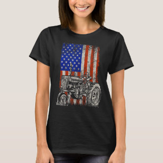 Tractor American Usa Flag Patriotic Farmer Fourth T-Shirt