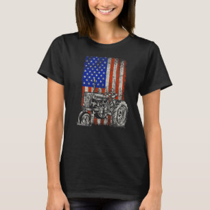 Tractor American Usa Flag Patriotic Farmer Fourth T-Shirt