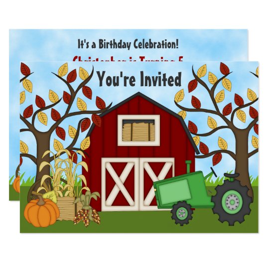 tractor and barn autumn farm birthday invitation zazzle com
